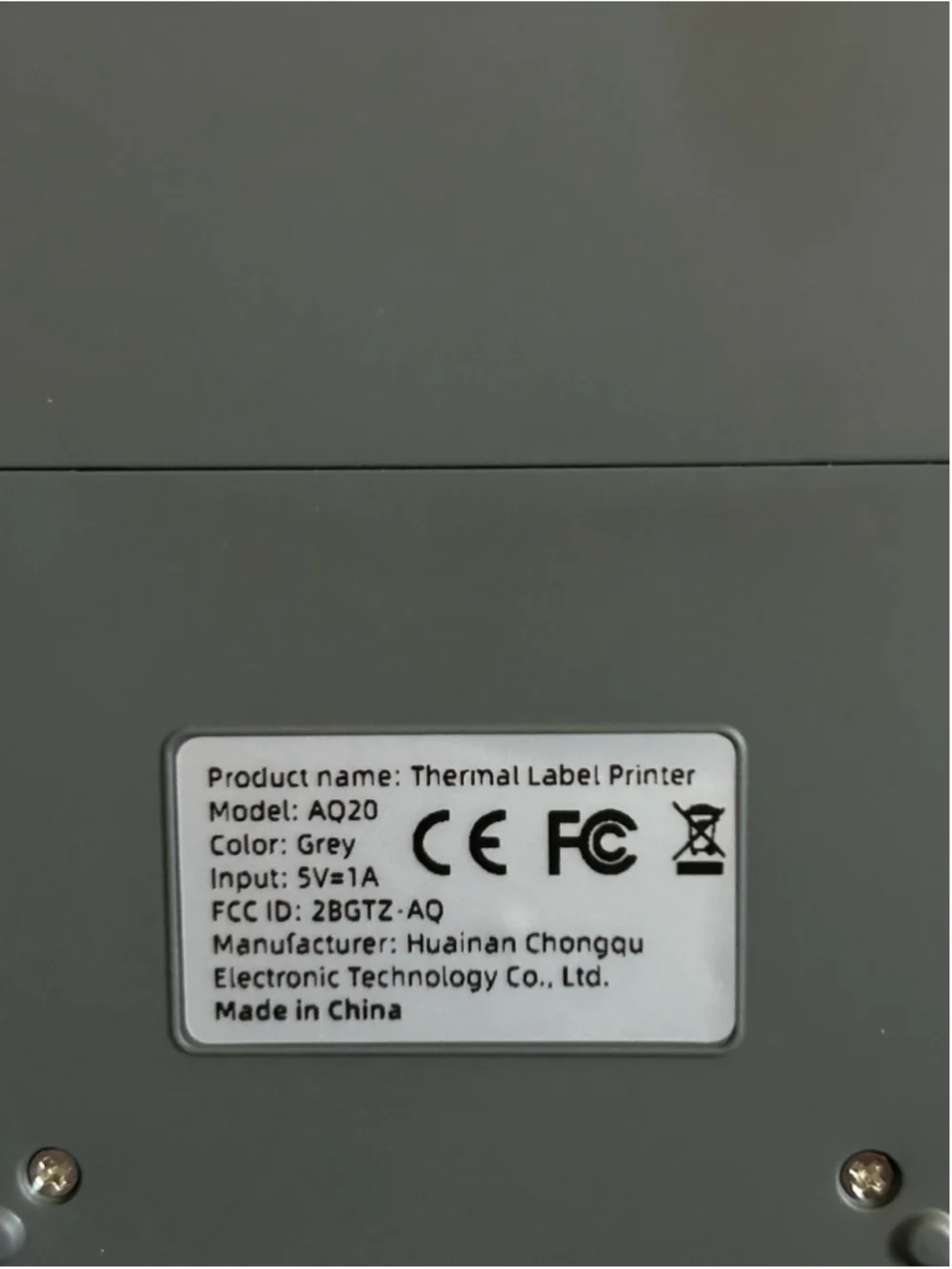 Smart Thermal Label Printer PUQU Model AQ20 Grey Built in Rechargeable Battery